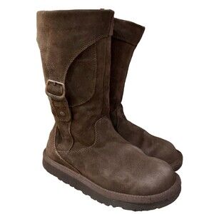 UGG Australia 5918 Women 5 Brown Sheepskin Suede Fur Lined Mid Calf Pull On Boot